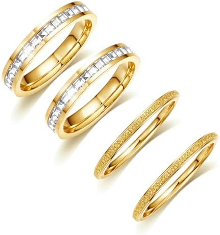 4 Pack 14K Gold Plated Stackable Rings for Oura Ring Gen 4/Oura Ring Gen 3, Cubic Zirconia Simula... | Amazon (US)