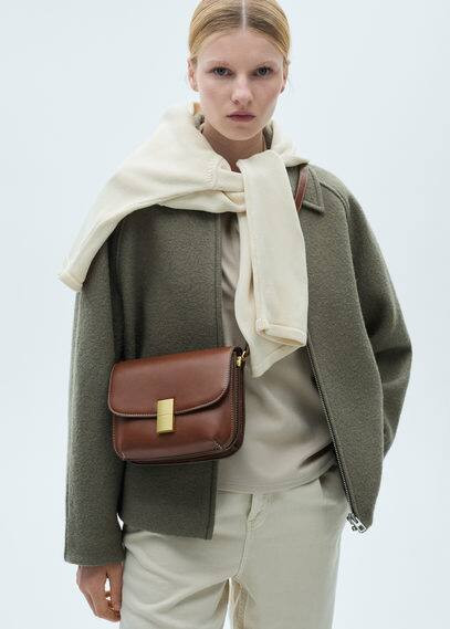 Crossbody bag with metal closure leather - Woman - One size - MANGO | MANGO (UK)