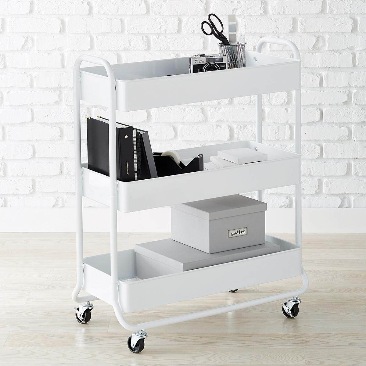 Large White 3-Tier Rolling Cart | The Container Store