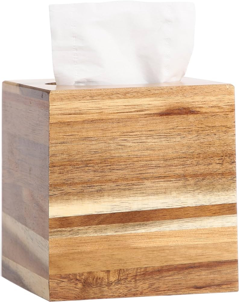 Tissue Box Cover, Acacia Wood Tissue Box Cover Square, Rustic Tissue Box Holder Covers Your Tissu... | Amazon (US)