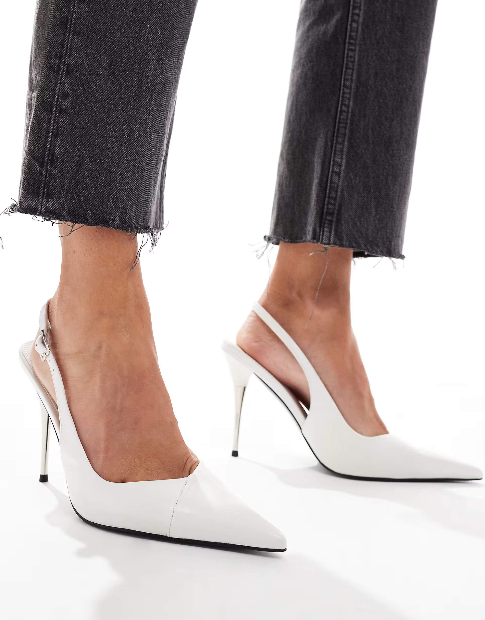 ASOS DESIGN Punk slingback metal heels in white | ASOS (Global)
