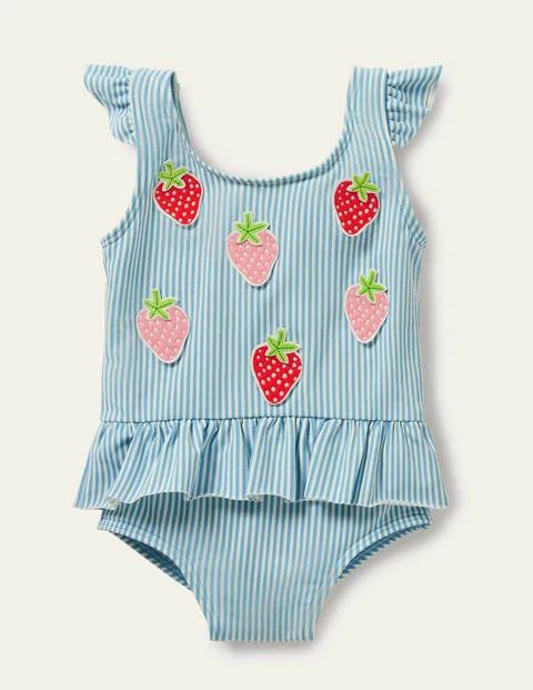 Blue Stripe Strawberry Frill Waist Swimsuit | Boden (US)