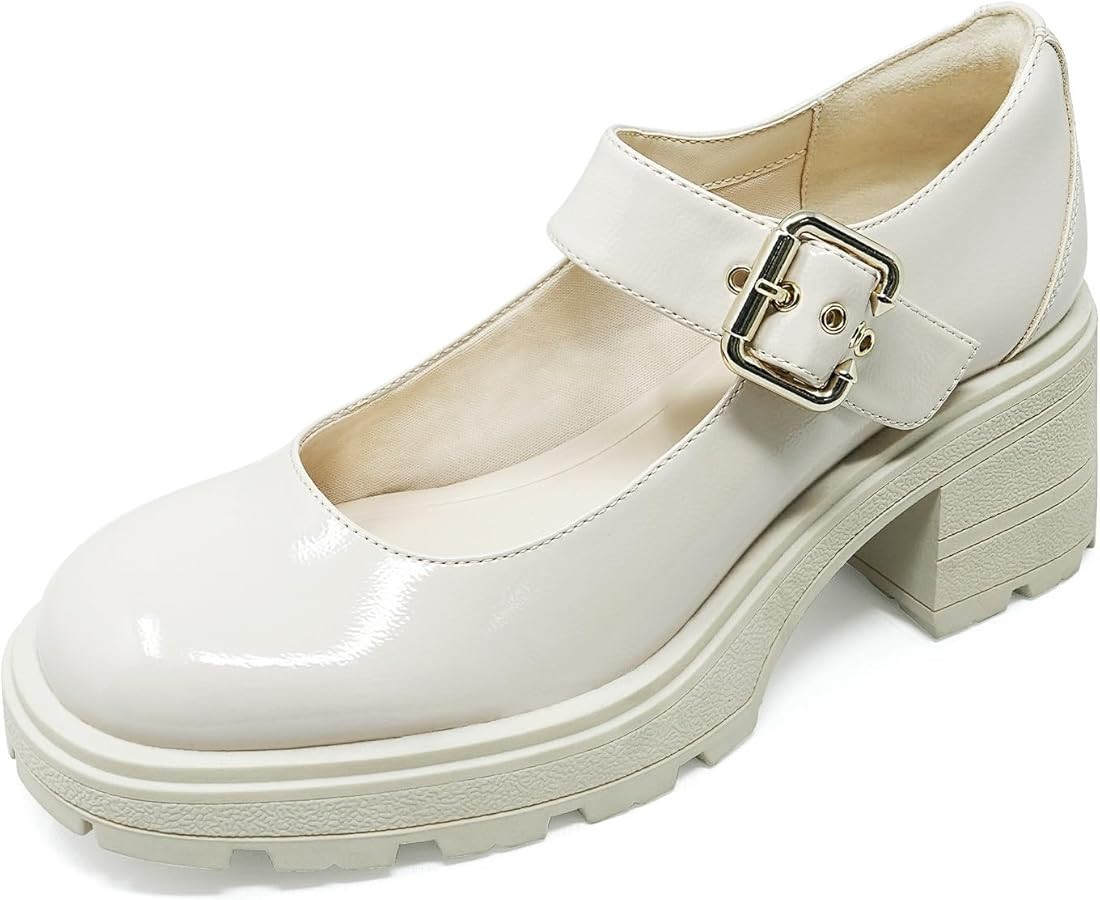 JENN ARDOR Women's Chunky Block Heels Mary Jane Round Closed Toe Ankle Buckle Strap Comfortable L... | Amazon (US)