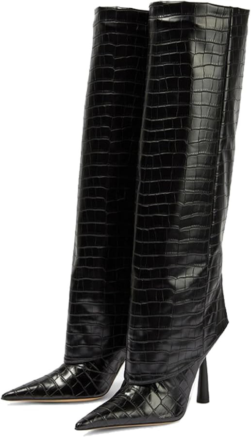 Goolita Fold Over Boots For Women, Pointed Toe Stiletto Heel Knee High Boots Fashion Comfortable ... | Amazon (US)