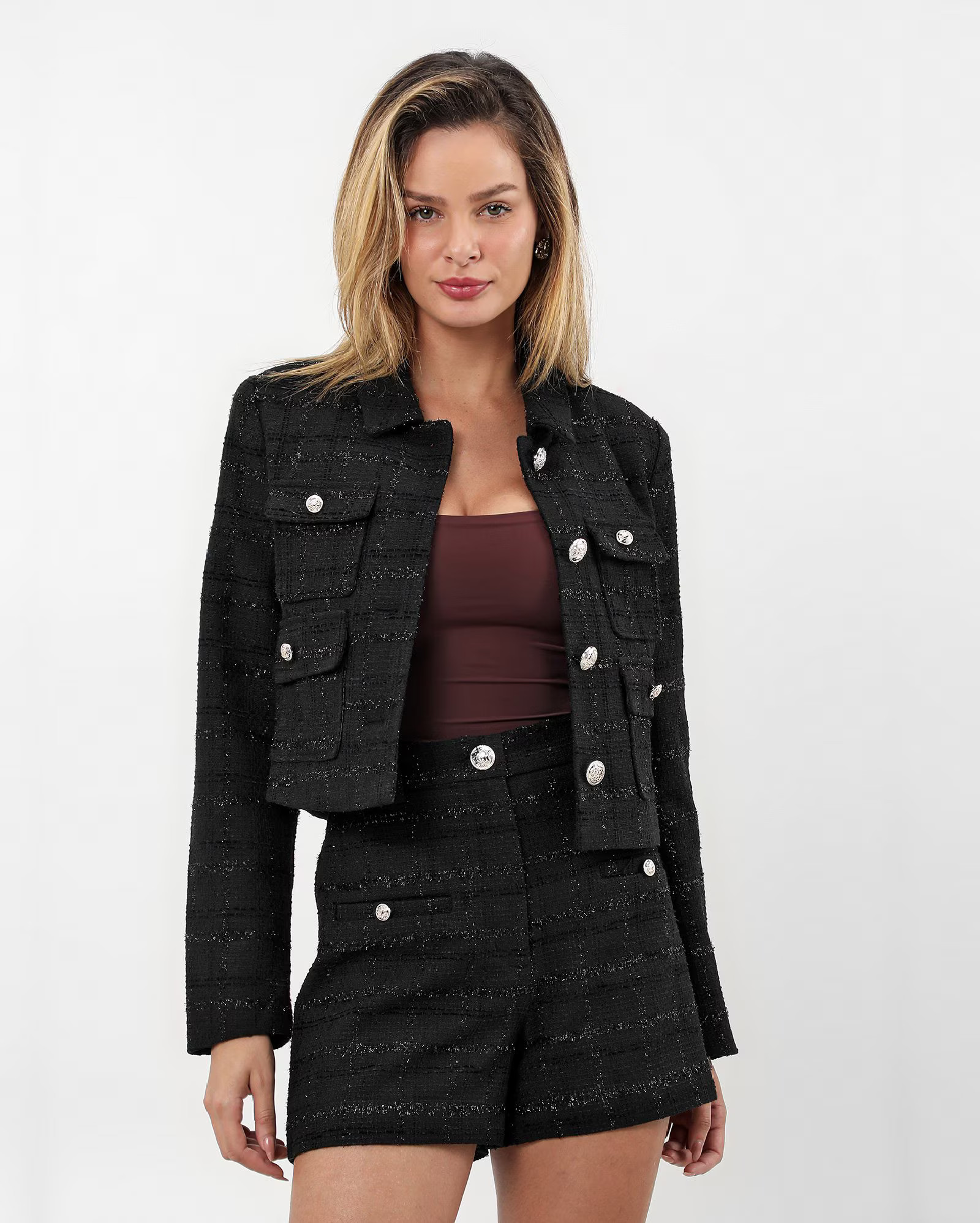 Blazer feminino em tweed reto preto | Ak by Riachuelo | Riachuelo (BR)