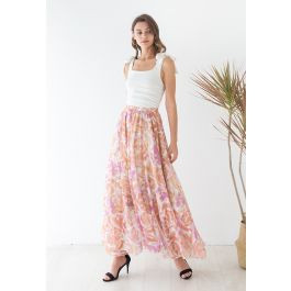 Rose Painting Chiffon Maxi Skirt | Chicwish