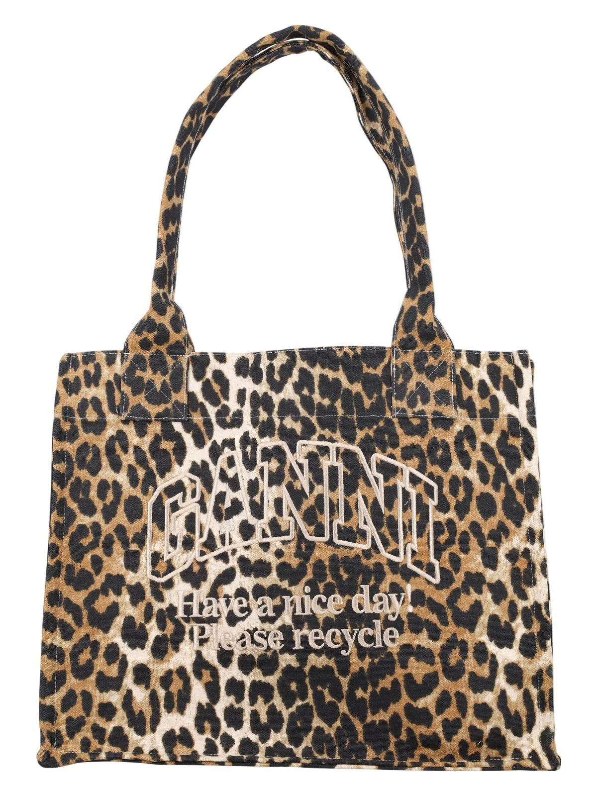 Ganni Women's Leopard-Print Canvas Tote Bag in Leopard Print | A58075903 Color 943 | LOZURI