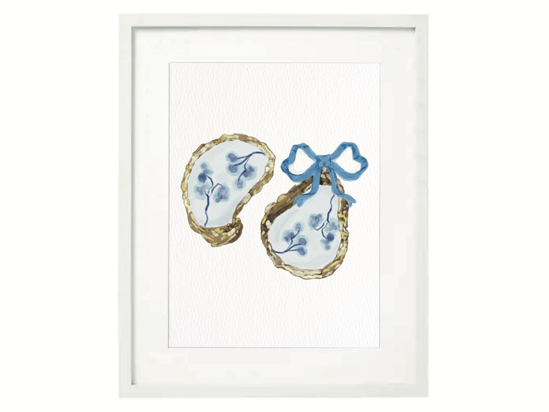 Oyster Shells Chinoiserie Printable Art Nursery Wall Art Oyster Chinoiserie Blue Bow Posters Prin... | Etsy (US)