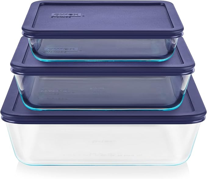 Pyrex Simply Store (3-Pack) Rectangular Glass Food Storage Containers Set, (3, 6 & 11 Cup) Meal P... | Amazon (US)