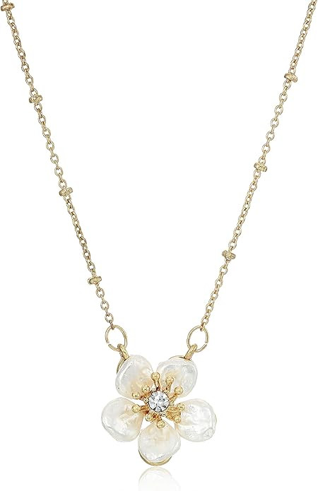 Lonna & Lilly Women's Necklace 16 Inch Flower Pendant - Worn Gold Tone/White/Crystal, One Size | Amazon (US)