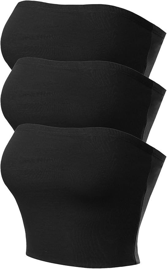 MixMatchy Women's Causal Strapless Double Layered Basic Sexy Tube Top - Pack | Amazon (US)