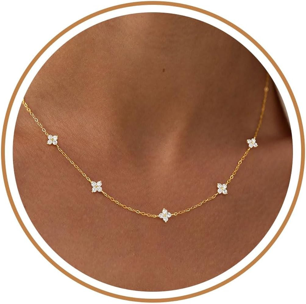 FUNEIA Dainty Silver Gold Necklaces for Women Trendy Non Tarnish 14K Gold Plated Cubic Zirconia N... | Amazon (US)