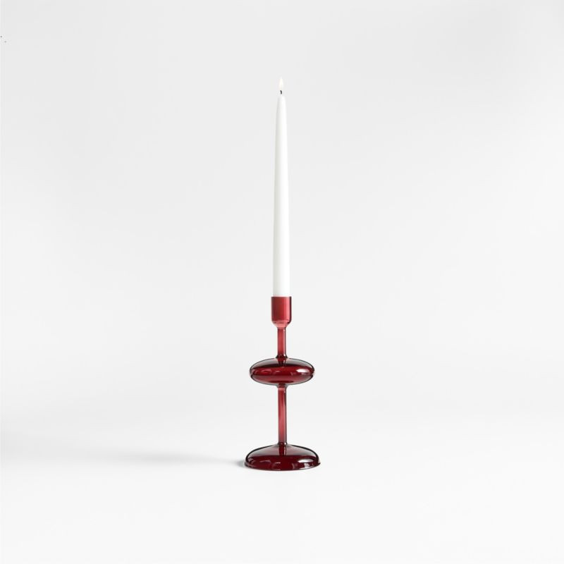 Venezia Small Red Glass Taper Candle Holder + Reviews | Crate & Barrel | Crate & Barrel