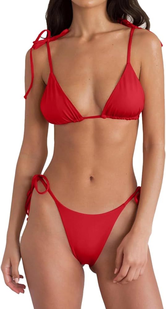 Women's Bikini Sets 2 Piece High Waisted Bathing Suit for Women Adjustable String Triangle Bikini... | Amazon (US)
