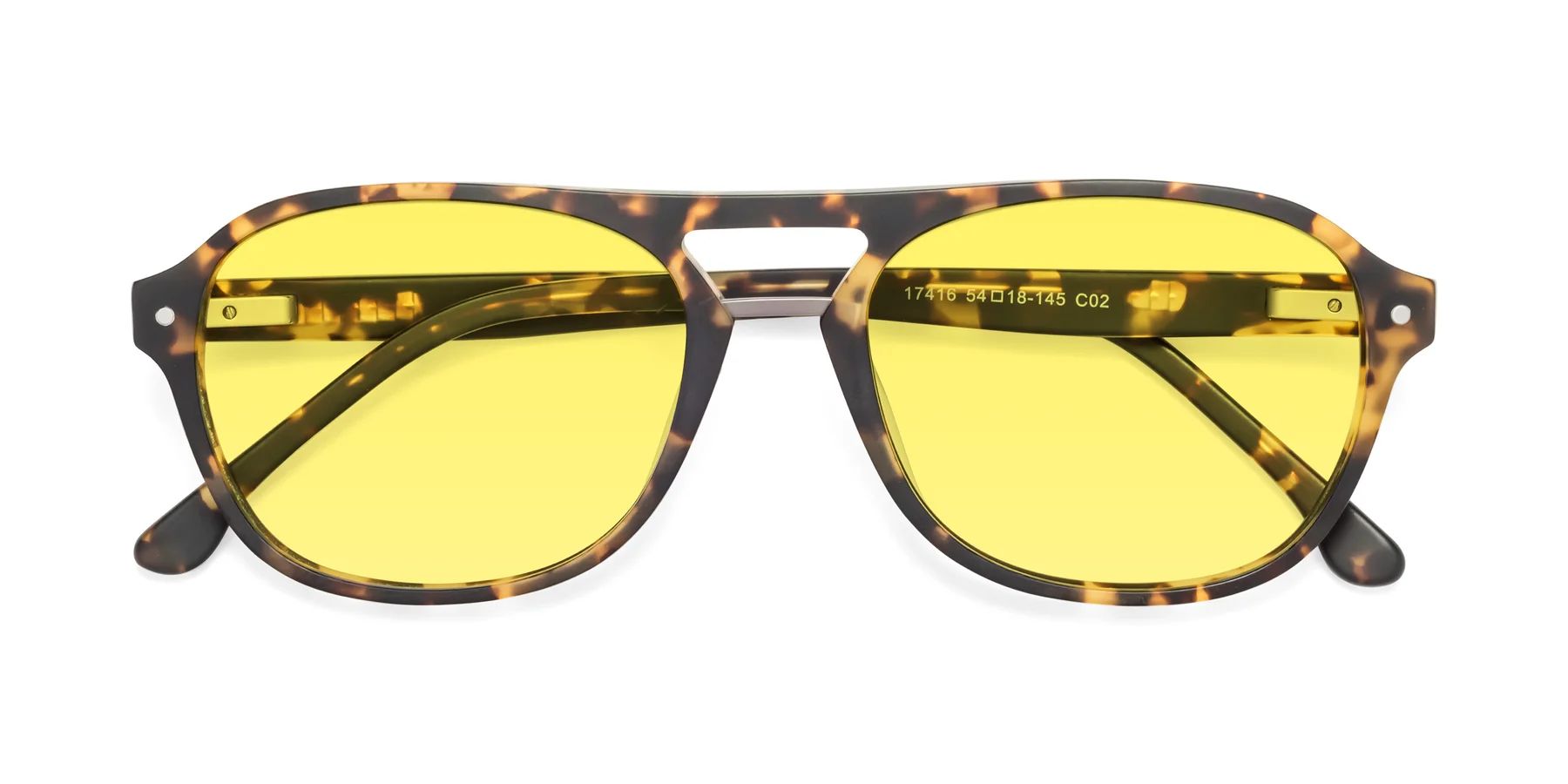 Matt Tortoise Grandpa Acetate Aviator Tinted Sunglasses with Medium Yellow Sunwear Lenses - 17416 | Yesglasses