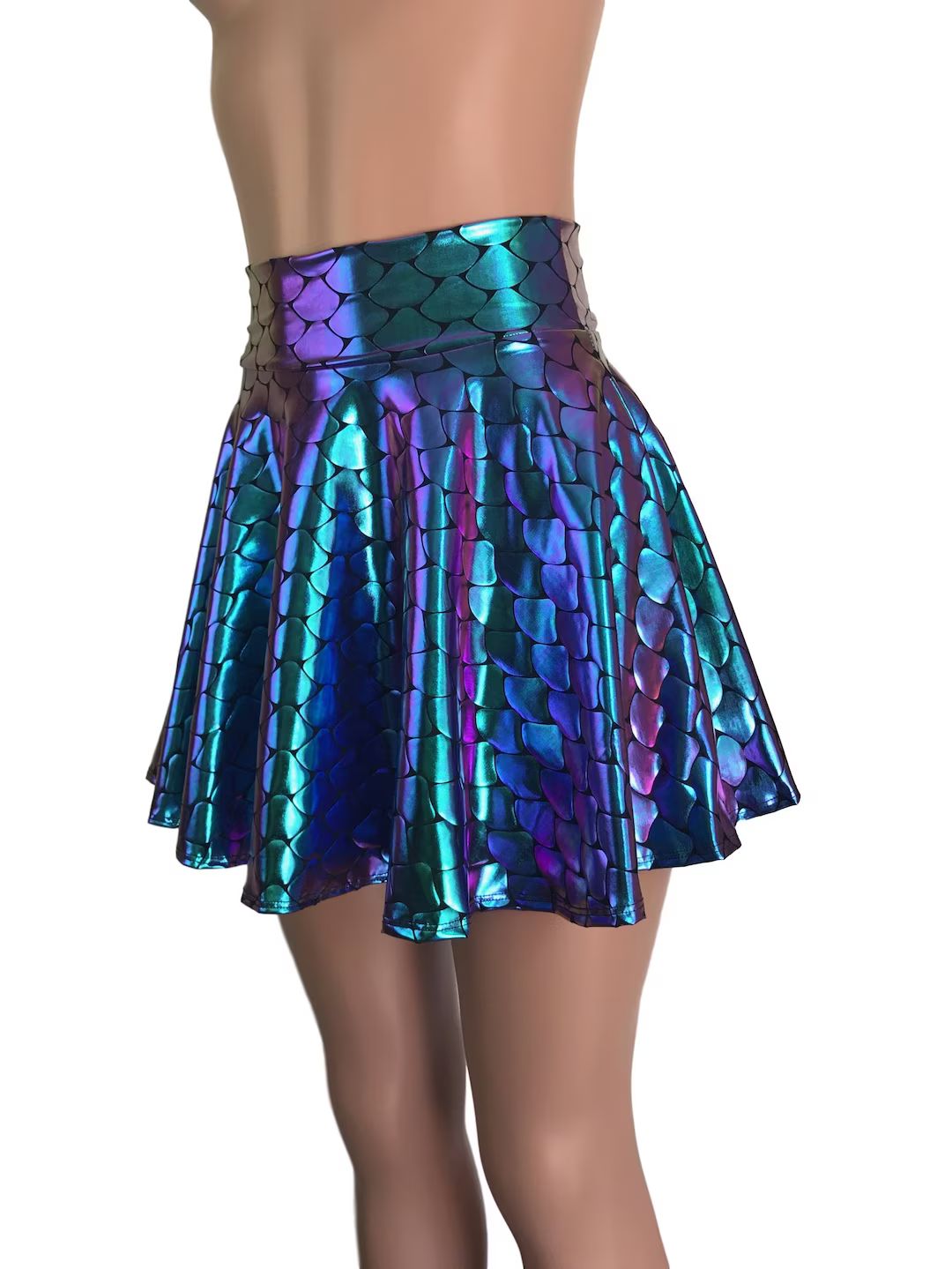 Mermaid Costume Skirt - Holographic Scales Skater Skirt - Rave Clothing, Festival Clothes, Hologr... | Etsy (US)