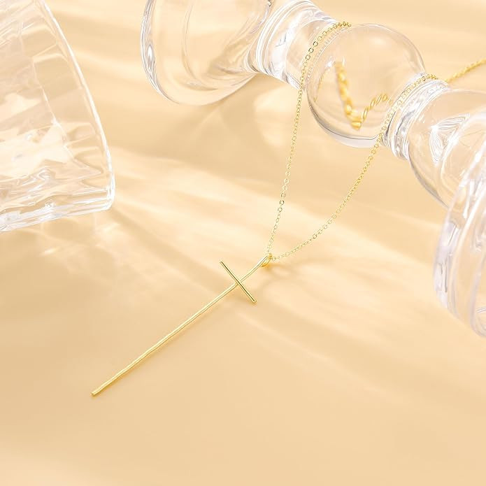 TGOLM 14K Gold Plated Long Hammered Cross Necklace for Women Religious Faith Jewelry Christian Gi... | Amazon (US)