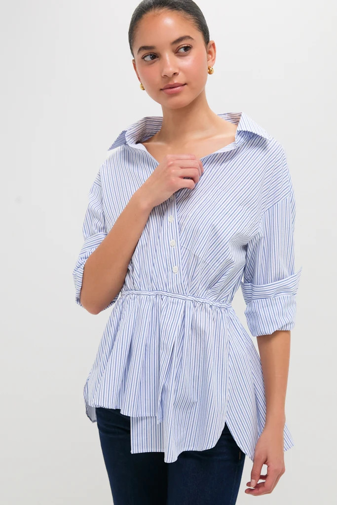 Blue Stripe Falling Off the Shoulder Shirt | Tuckernuck (US)