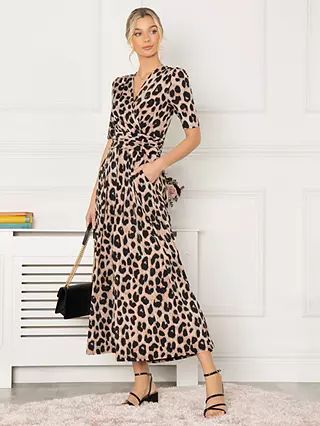 Jolie Moi Beatrice Jersey Leopard Print Maxi Dress, Multi | John Lewis (UK)