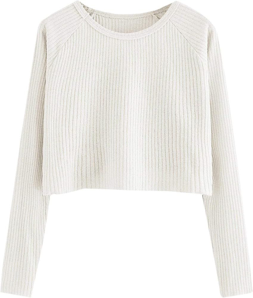 SweatyRocks Women's Casual Solid Ribbed Knit Raglan Long Sleeve Crop Top T Shirt | Amazon (US)