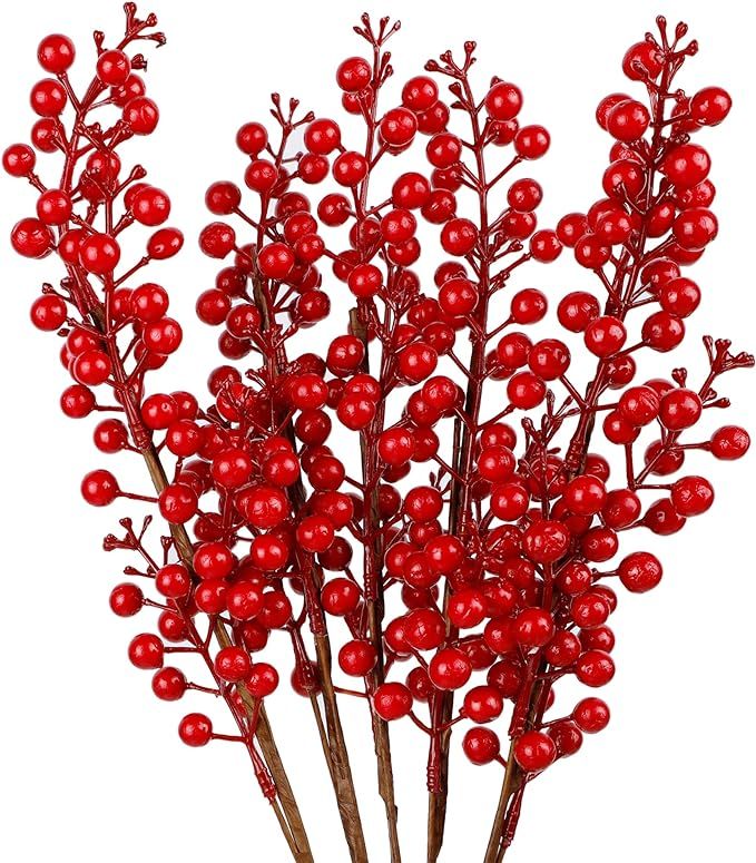 winemana 5 Pcs 19" Christmas Red Berries Stems, Picks Christmas Tree Decoration, Artificial Chris... | Amazon (US)