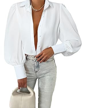 EVALESS Tops Button Down Shirts Blouses | Amazon (US)