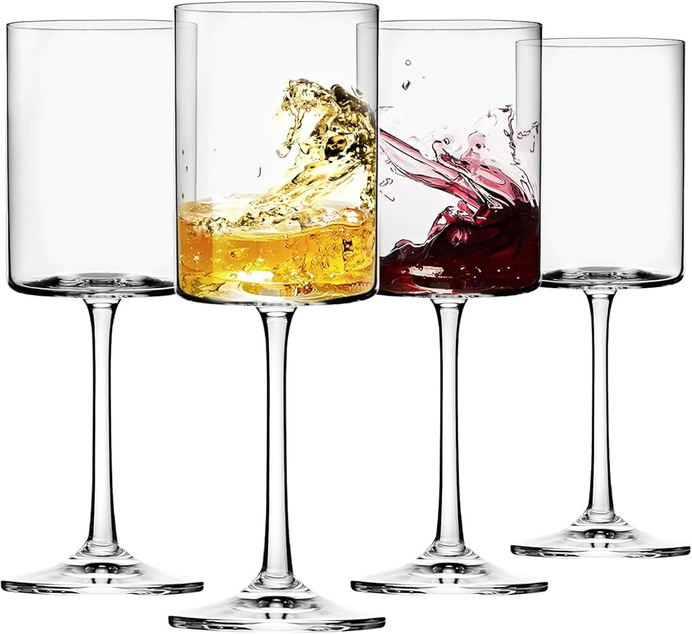 Moretoes 14oz Wine Glasses Set of 4, Square Wine Glasses for White Wine, Crystal Modern Stemmed G... | Amazon (US)
