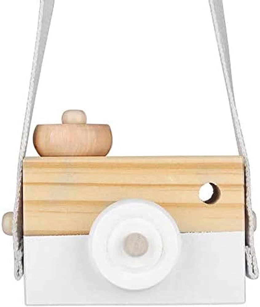 Wooden Mini Camera Toy, Hsxxf White Baby Kids Neck Hanging Photographed Props Camera Toy with Rop... | Amazon (US)