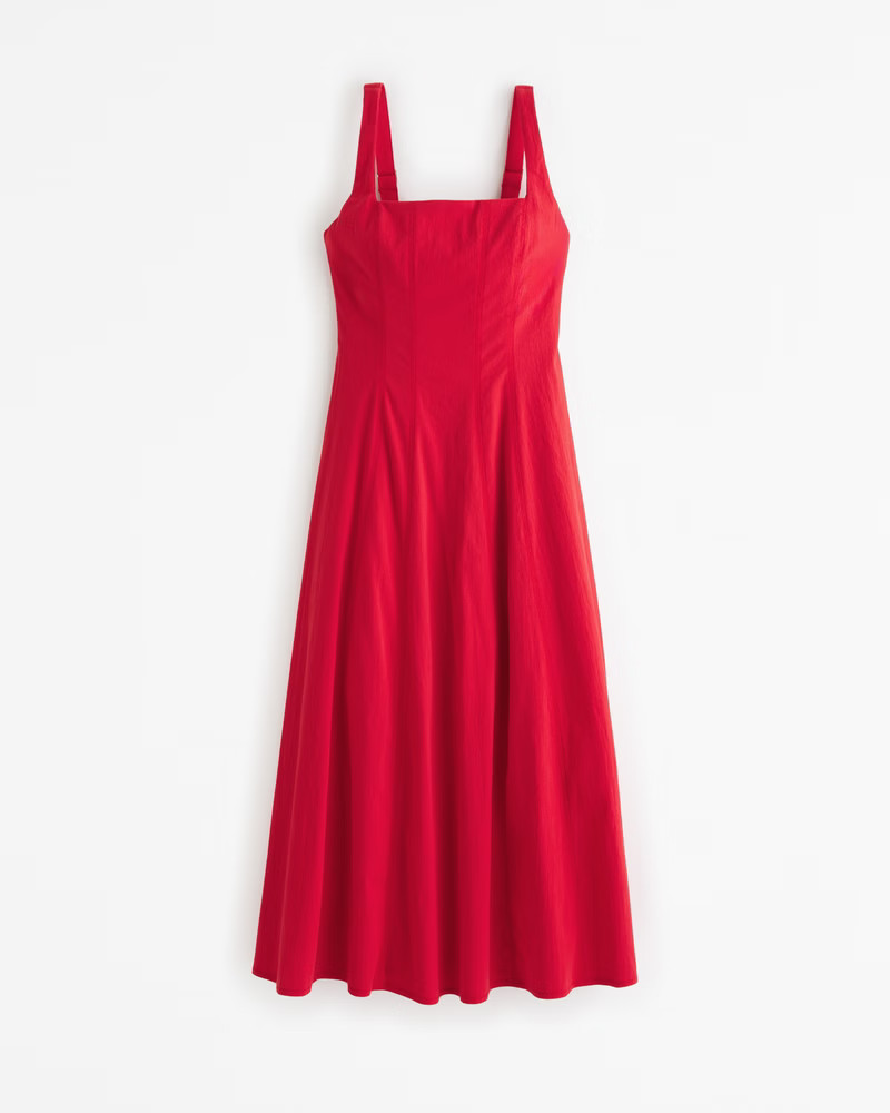 Fit & Flare Stretch Midi Dress | Abercrombie & Fitch (US)