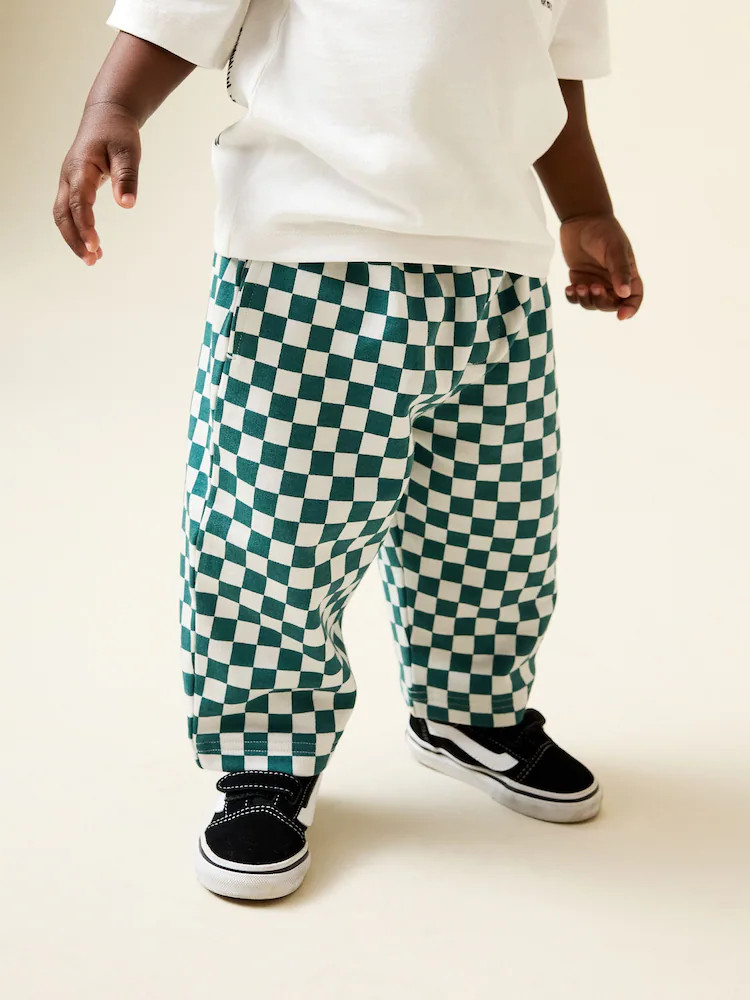 Green/White Checkerboard Single Wide Leg Jersey Joggers (3mths-7yrs) | Next US