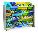 Tot Tutors WO498 Elements Collection Wood Toy Storage Organizer, X-Large, Grey/Blue/Green/Yellow | Amazon (US)
