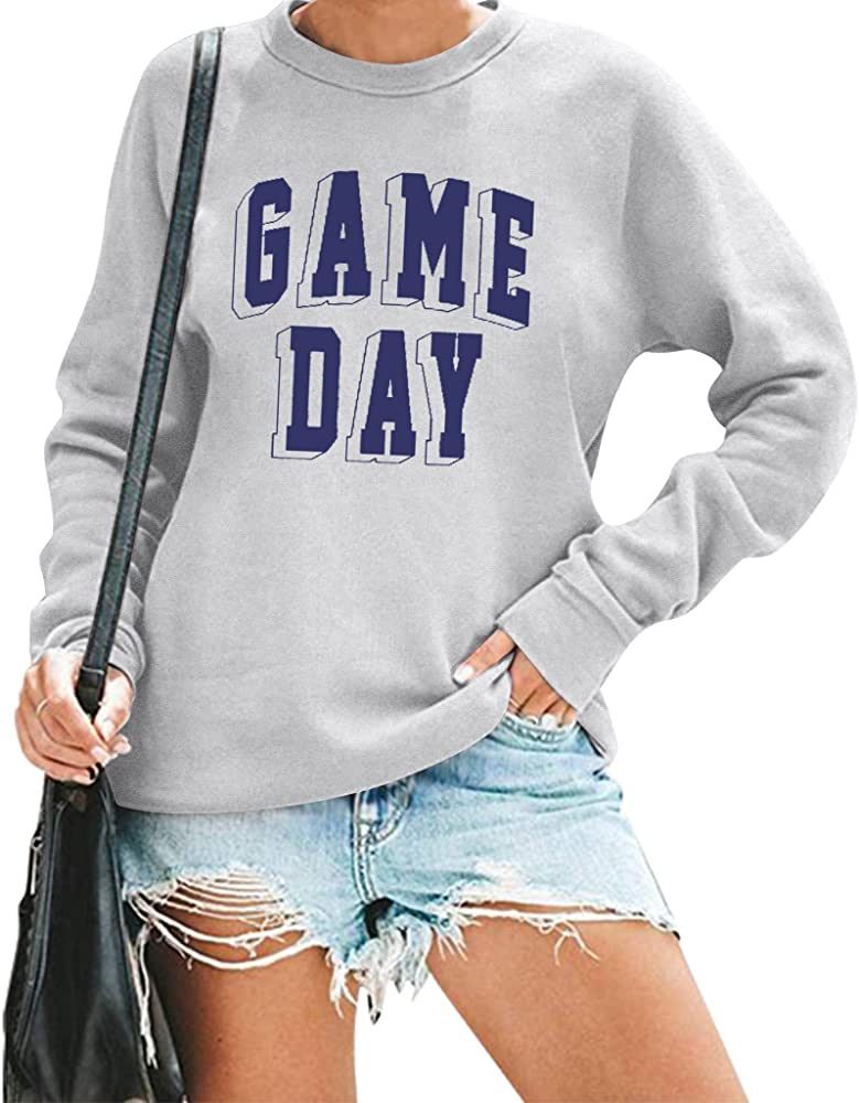 Women Game Day Sweatshirt Football Fan Game Day Shirt Letter Print Long Sleeve Casual Top | Amazon (US)
