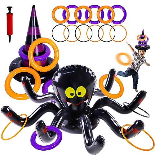 Max Fun Halloween Ring Toss Games Inflatable Spiders Ring Toss Witch’s Hat Toss Game for Kids Halloween Party Favors Supplies Indoors Outdoors Party Games | Amazon (US)