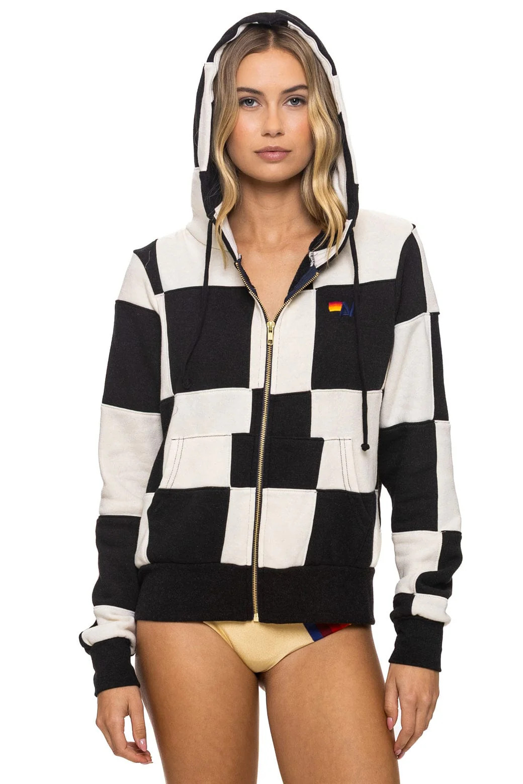 CHECK QUILT ZIP HOODIE - VINTAGE WHITE // BLACK | Aviator Nation