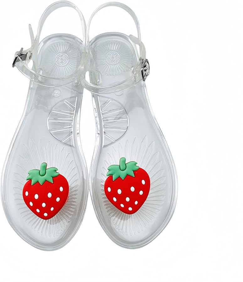 Women's Colourful Jelly Sandals with Fruit Rose Lips Design Jelly Flat Strappy Casual Sandals T-S... | Amazon (US)