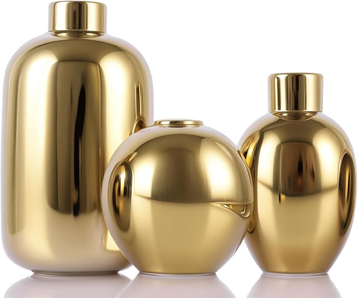 Gold Ceramic Vase Set of 3, Modern Round Circle Electroplated Two-Tone Decorative Vases for Pampa... | Amazon (US)