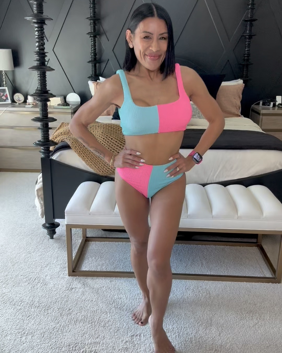 When comfort meets cute! High waisted with color block fun. I'm wearing XS (5'4" 118 lbs).

Use code TANIA to save 20% sitewide!

#LTKSwim #LTKSeasonal #LTKOver40