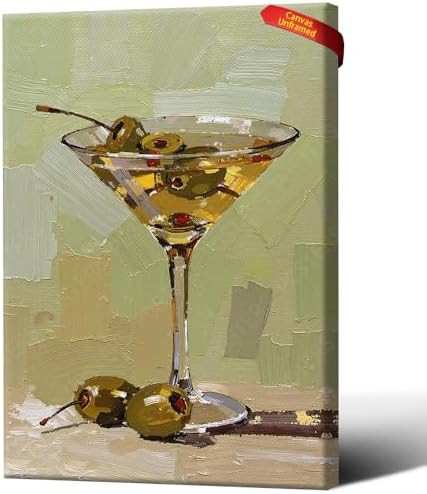 Dirty Martini Still Life Painting Canvas Print,Hand-Painted Cocktail Wall Art,Vintage Martini Wal... | Amazon (US)