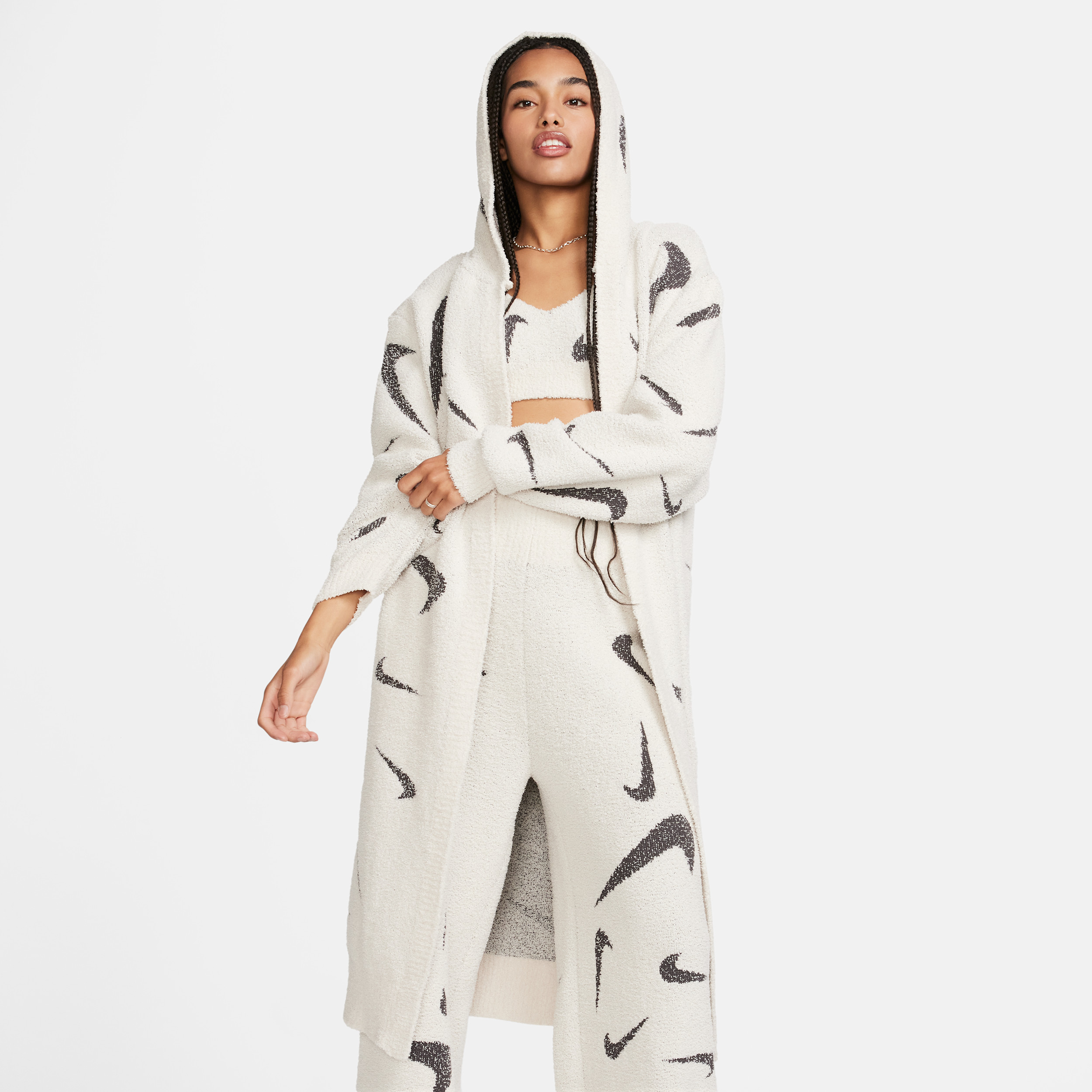 Women's Nike Sportswear Phoenix Cozy Bouclé Loose Long Knit Cardigan in Brown | FD4282-104 | Nike (US)