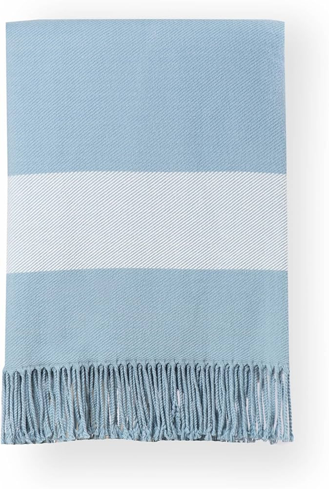 Hofdeco Premium Coastal Decorative Throw Blanket for Patio Couch Sofa, Baby Blue Plaid with Fring... | Amazon (US)