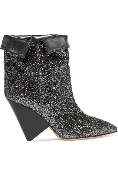 Isabel Marant - Luliana Glittered Metallic Leather Ankle Boots - Gunmetal | NET-A-PORTER (US)