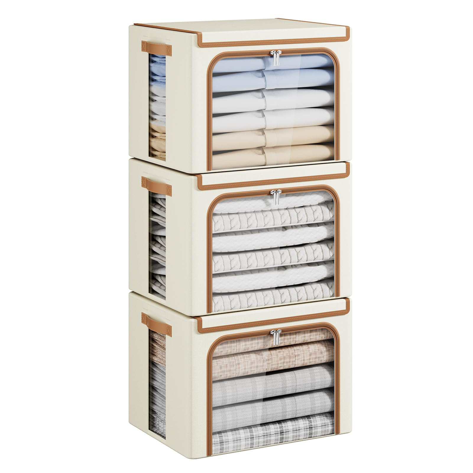 Yecaye Clothes Storage Bins with Metal Frame, Foldable Clothing Storage Bin with Lid, Stackable O... | Amazon (US)