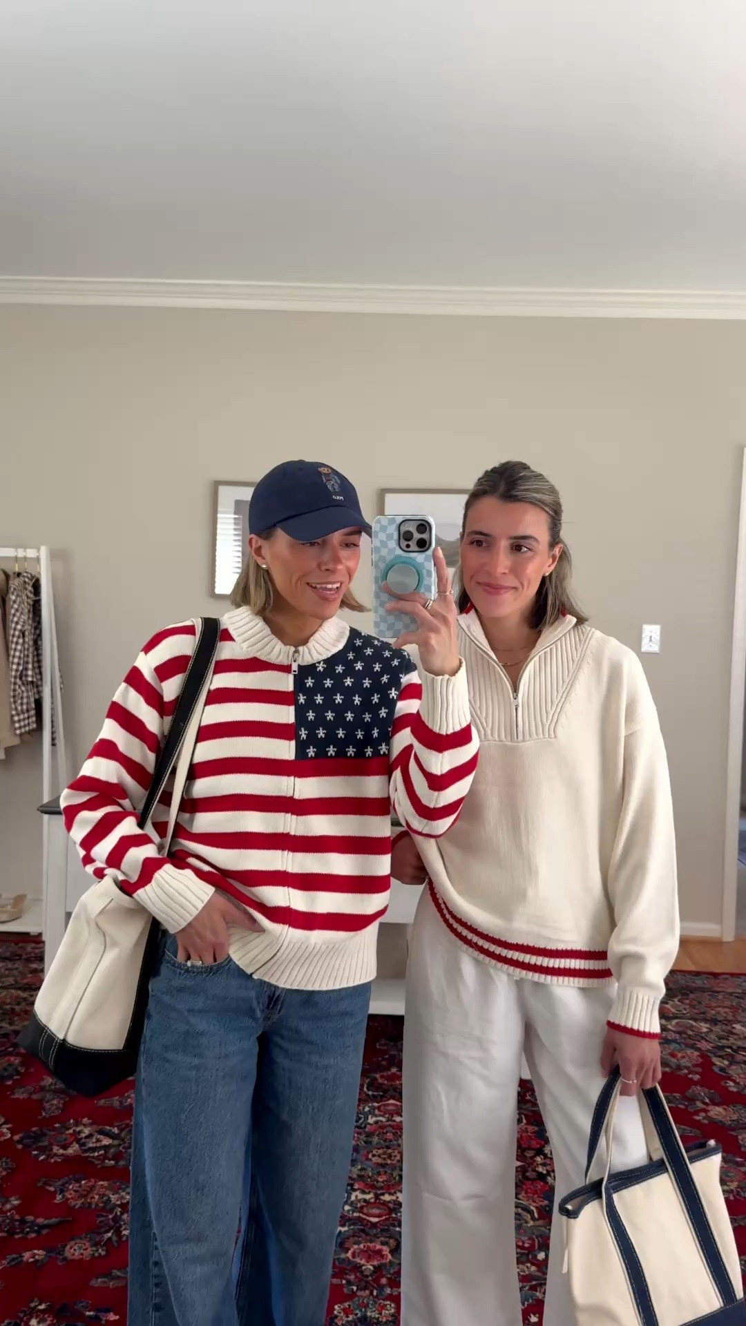 Medium flag sweater 
Large 1/4 zip pullover

#LTKSeasonal #LTKootd #LTKmomlife