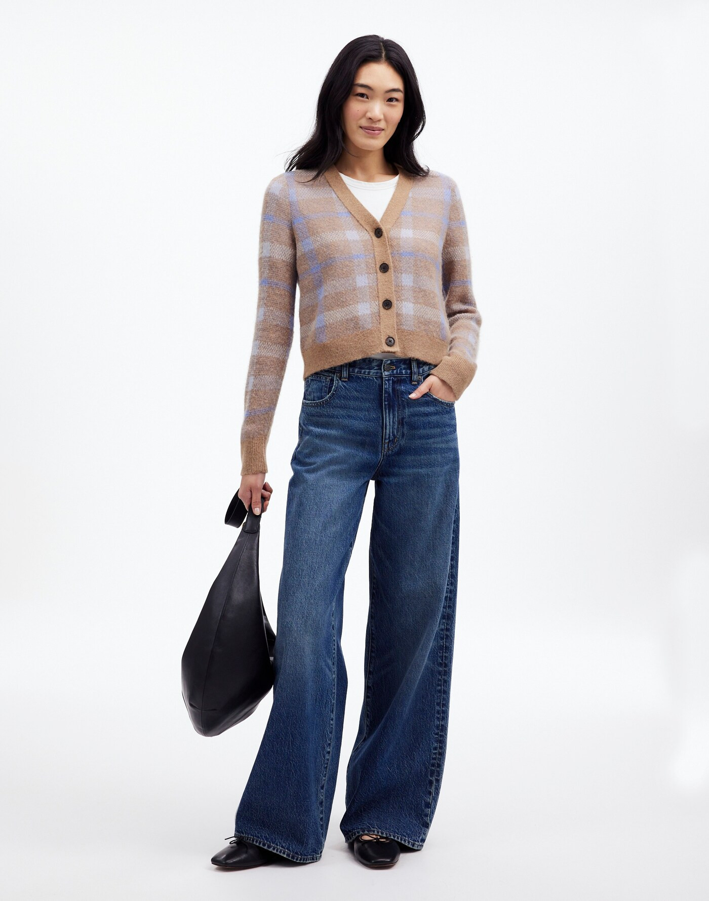 Alpaca-Blend V-Neck Cardigan in Plaid | Madewell