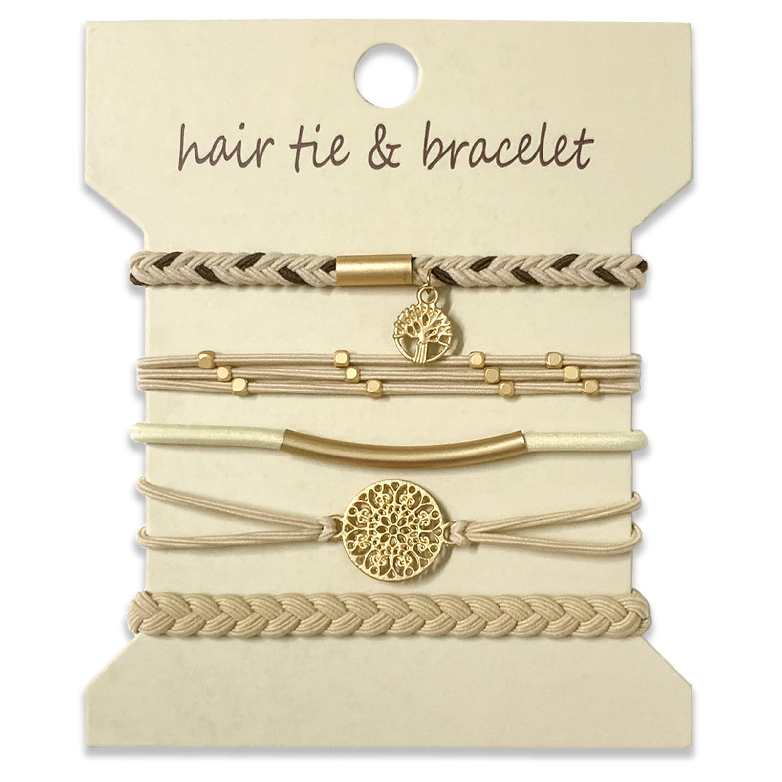 Boho Hair Tie Bracelets for Women, 5 Styles Dual-Use Elastic Bracelet Hair Ties No Damage Ponytai... | Amazon (US)