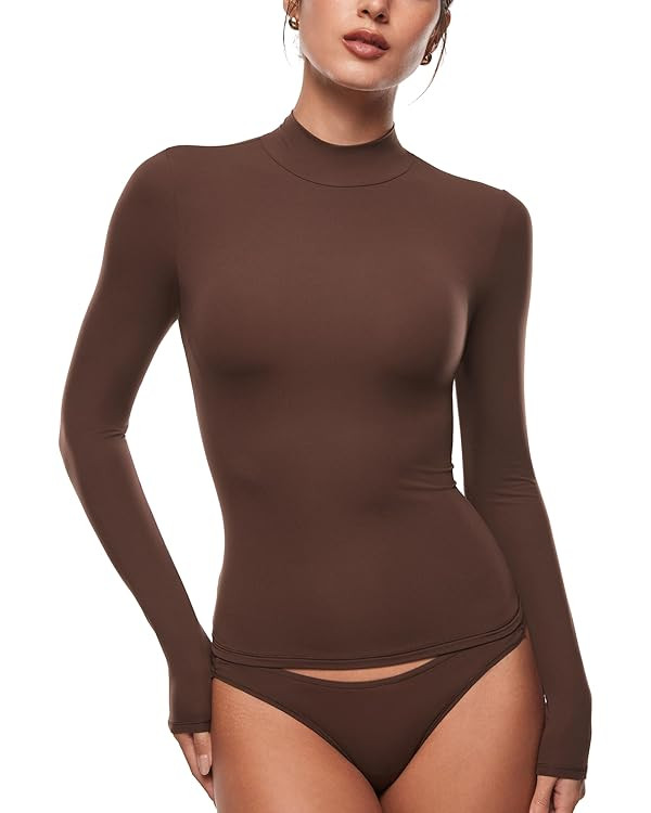 INLYRIC Women's Inbarely Soft Mock Turtleneck Double Lined Long Sleeve Tops Going Out Slim Fitted... | Amazon (US)