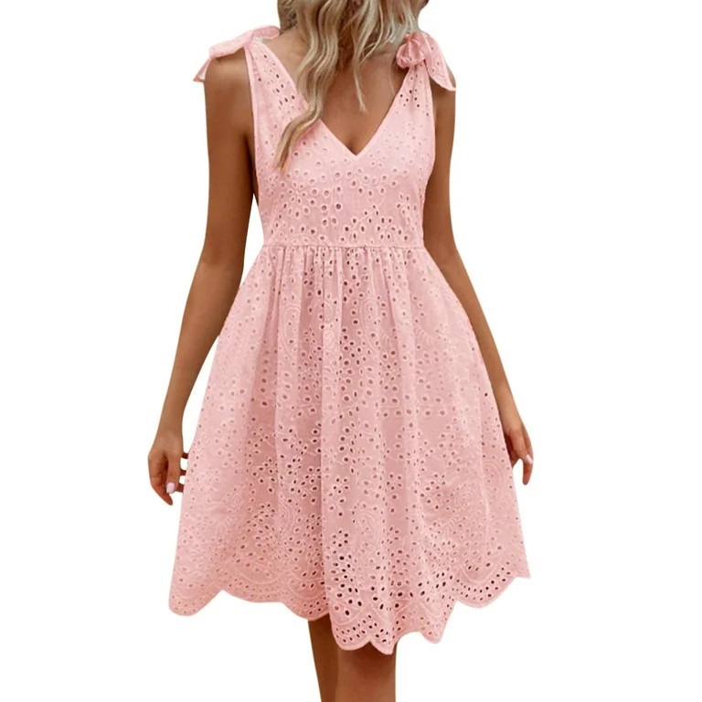 Mohiass Women's Sexy Spaghetti Strap Eyelet Lace Babydoll Dress A Line Beach Party Short Sun Dres... | Walmart (US)