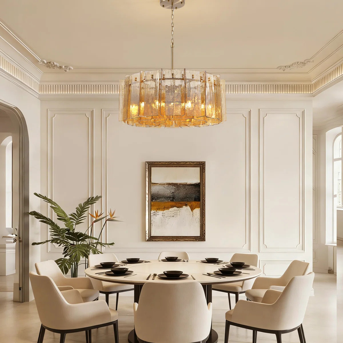 Friedhardt 12-Light Modern Dimmable Drum Chandelier With Textured Glass | Wayfair North America