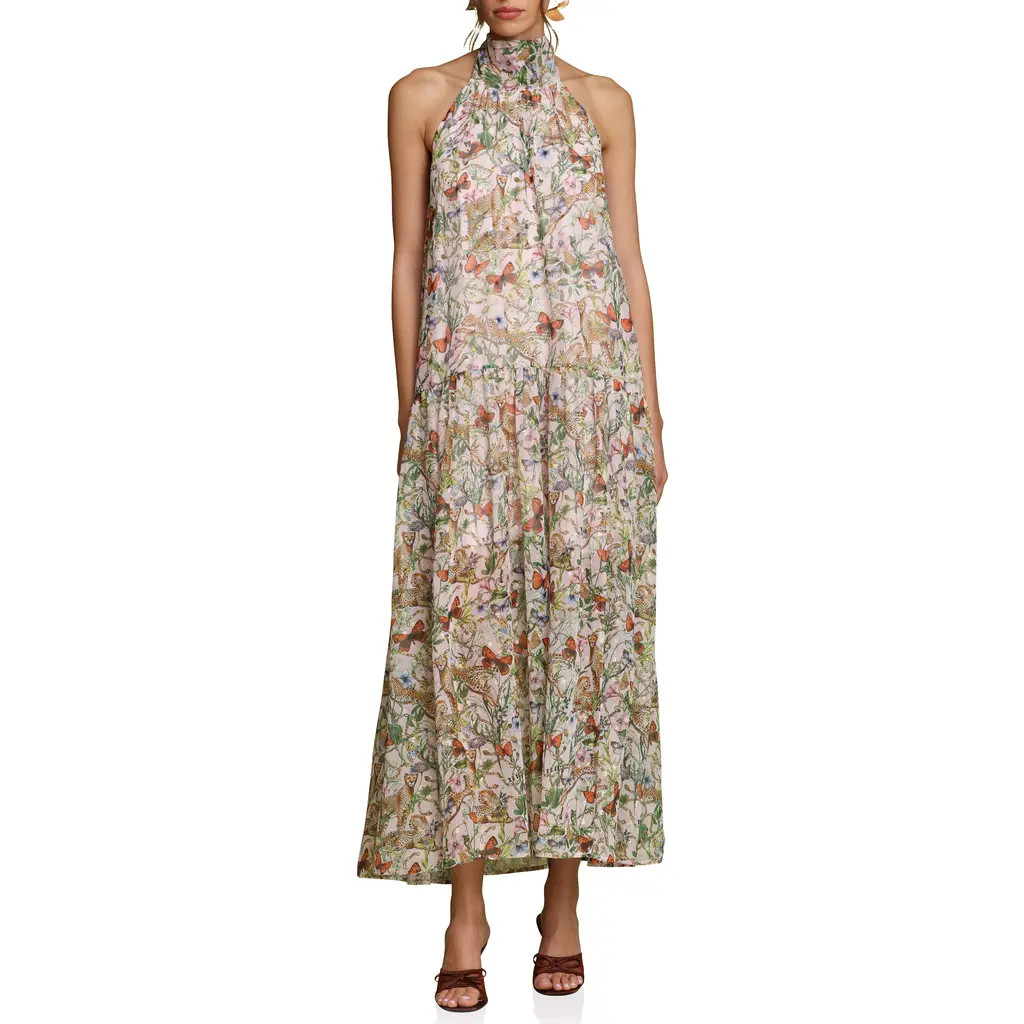 Avec Les Filles Floral Sleeveless Halter Dress in Pink/Cheetah Multi at Nordstrom Rack, Size X-Small | Nordstrom Rack