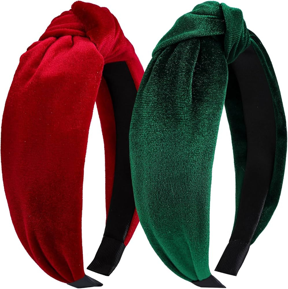 YanJie Christmas Headbands for Women Velvet Red Knotted Headband Green Christmas Velvet Wide Hair... | Amazon (US)